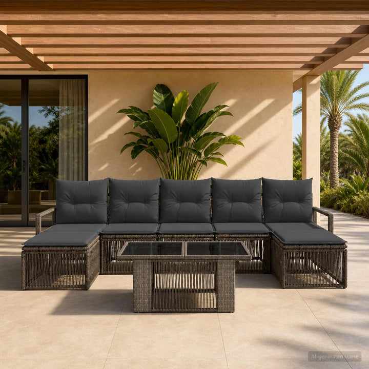 Havesofa Sæt 8 stk. Grå og Mørkegrå polyrattan
