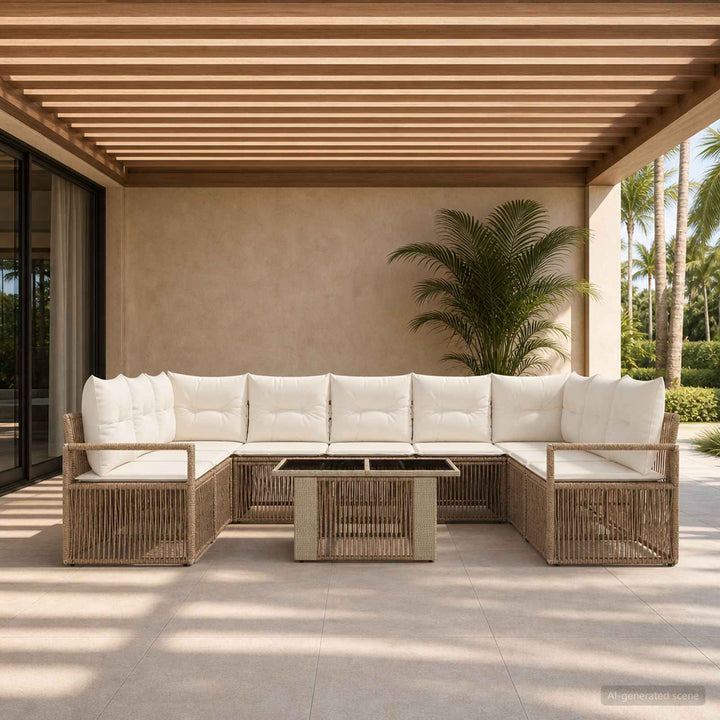 Havesofa Sæt 10 stk. Beige og cremehvid polyrattan