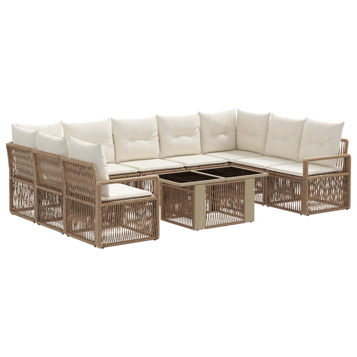 Havesofa Sæt 10 stk. Beige og cremehvid polyrattan