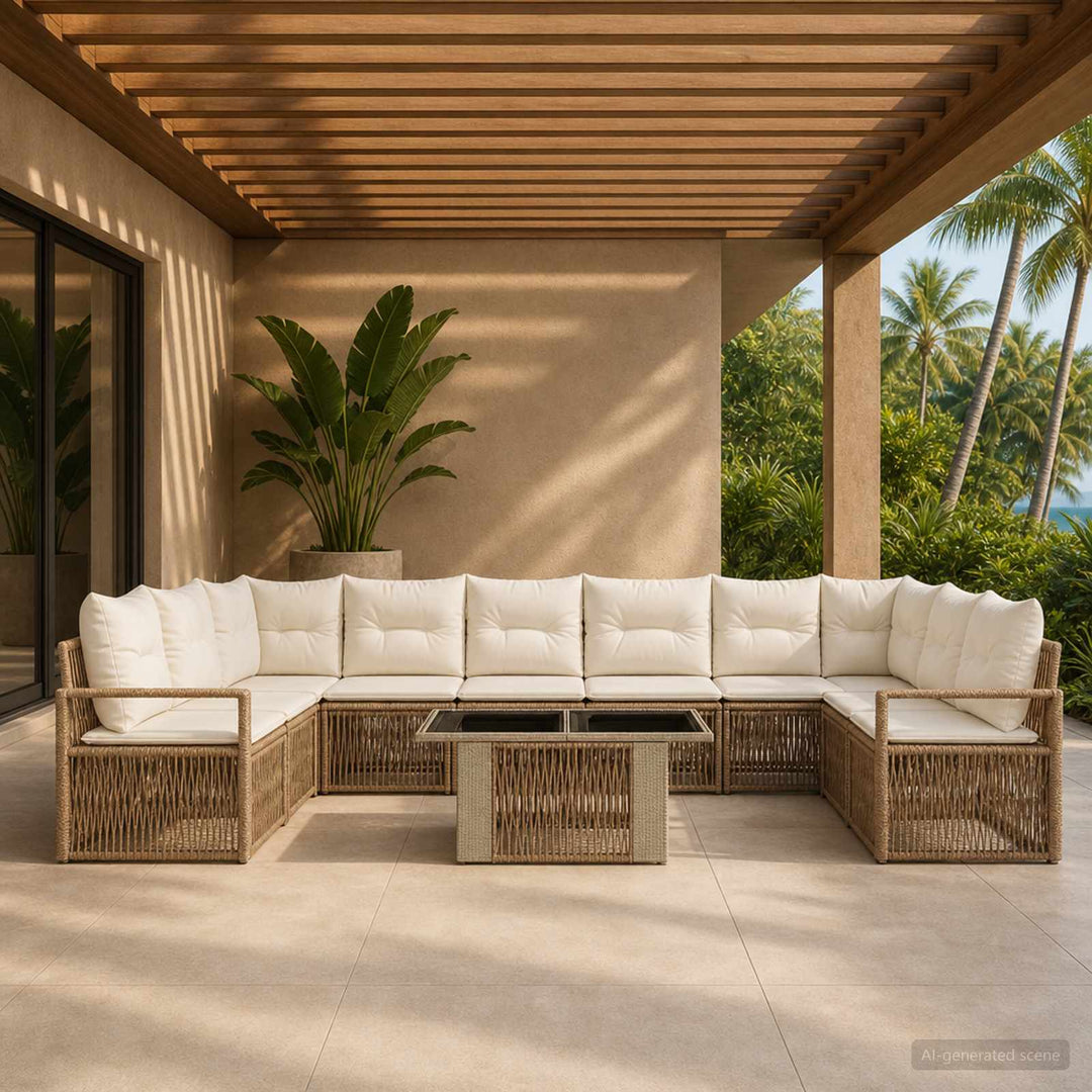 Havesofa Sæt 11 stk. Beige og cremehvid polyrattan