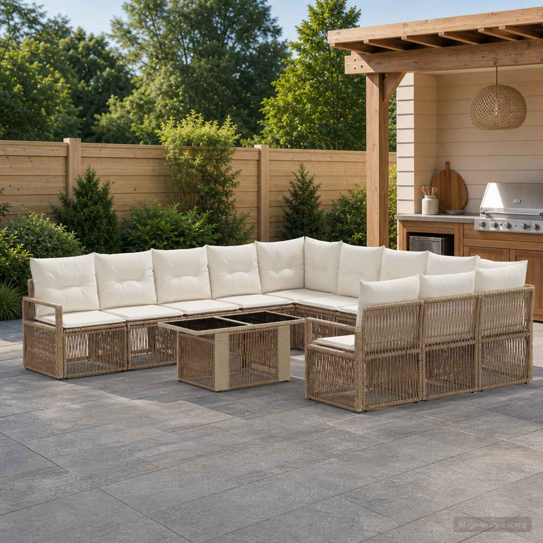 Havesofa Sæt 12 stk. Beige og cremehvid polyrattan