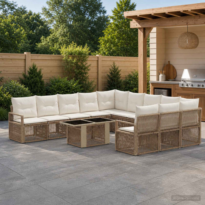 Havesofa Sæt 12 stk. Beige og cremehvid polyrattan