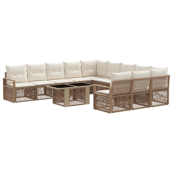 Havesofa Sæt 12 stk. Beige og cremehvid polyrattan