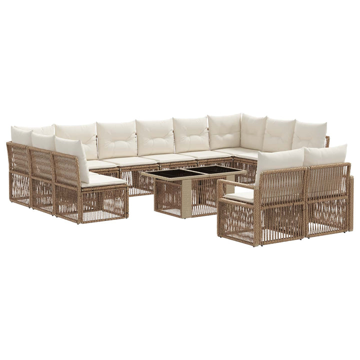 Havesofa Sæt 13 stk. Beige og cremehvid polyrattan