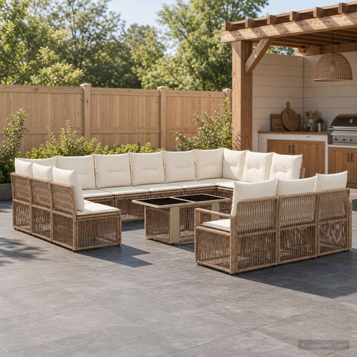 Havesofa Sæt 14 stk. Beige og cremehvid polyrattan