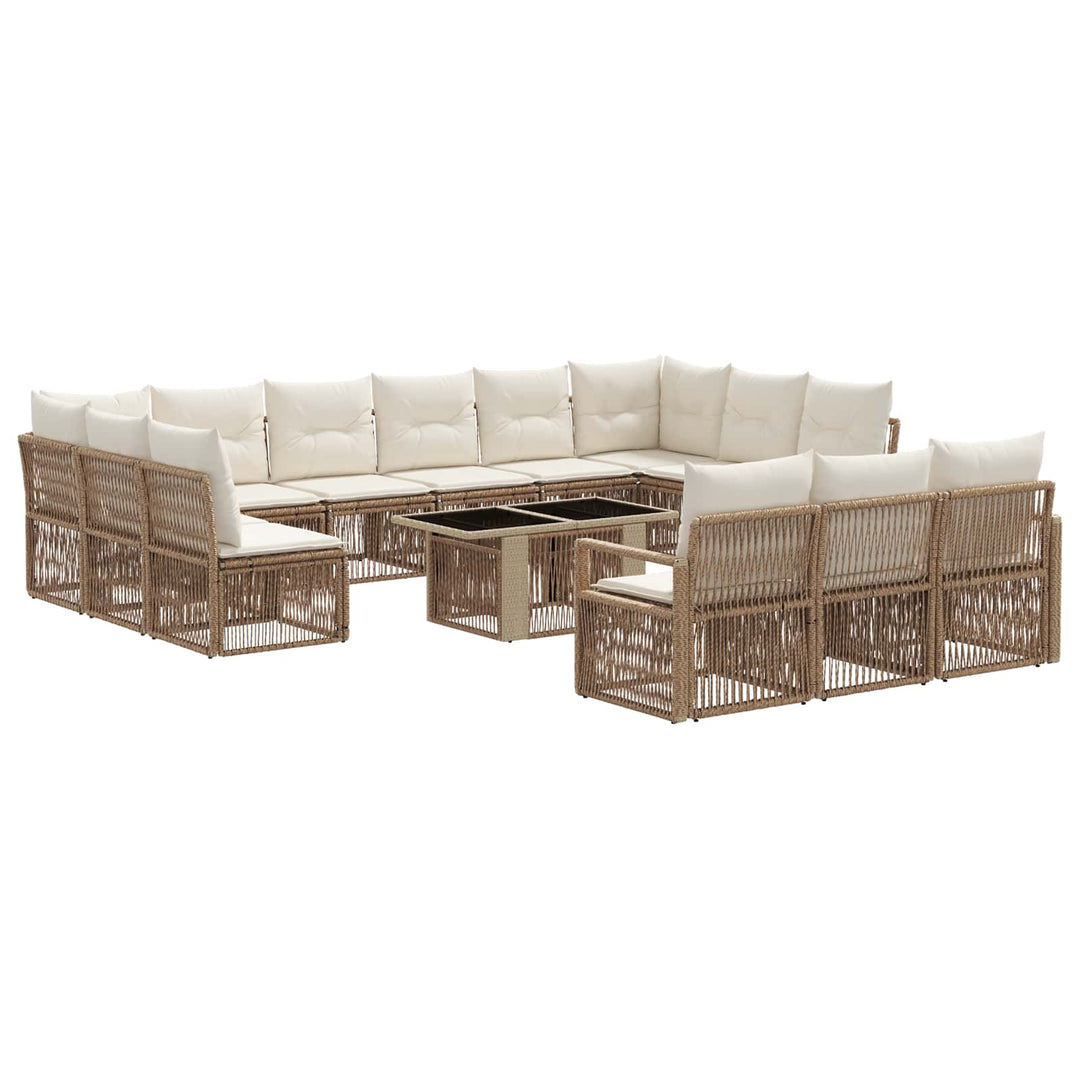 Havesofa Sæt 14 stk. Beige og cremehvid polyrattan