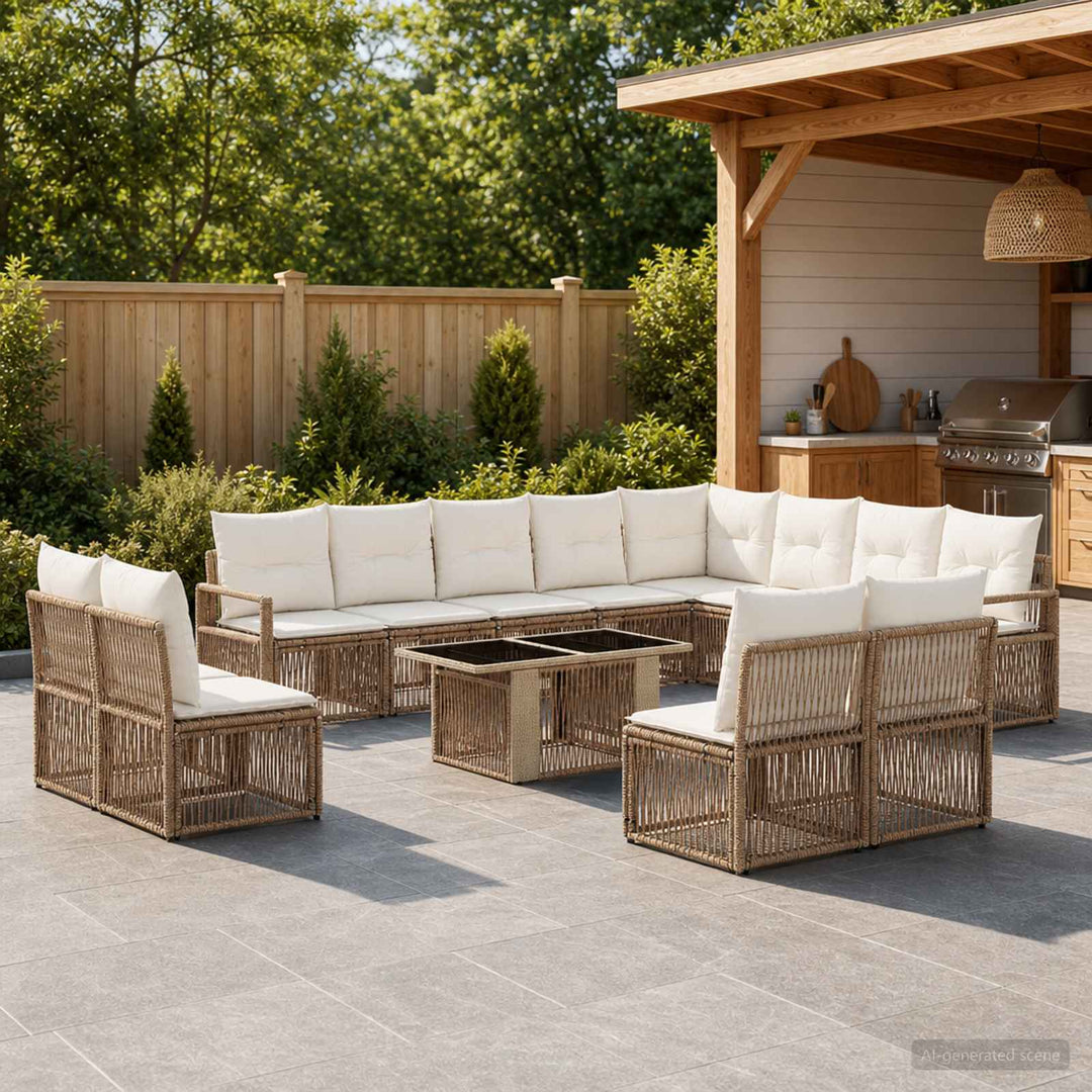 Havesofa Sæt 13 stk. Beige og cremehvid polyrattan