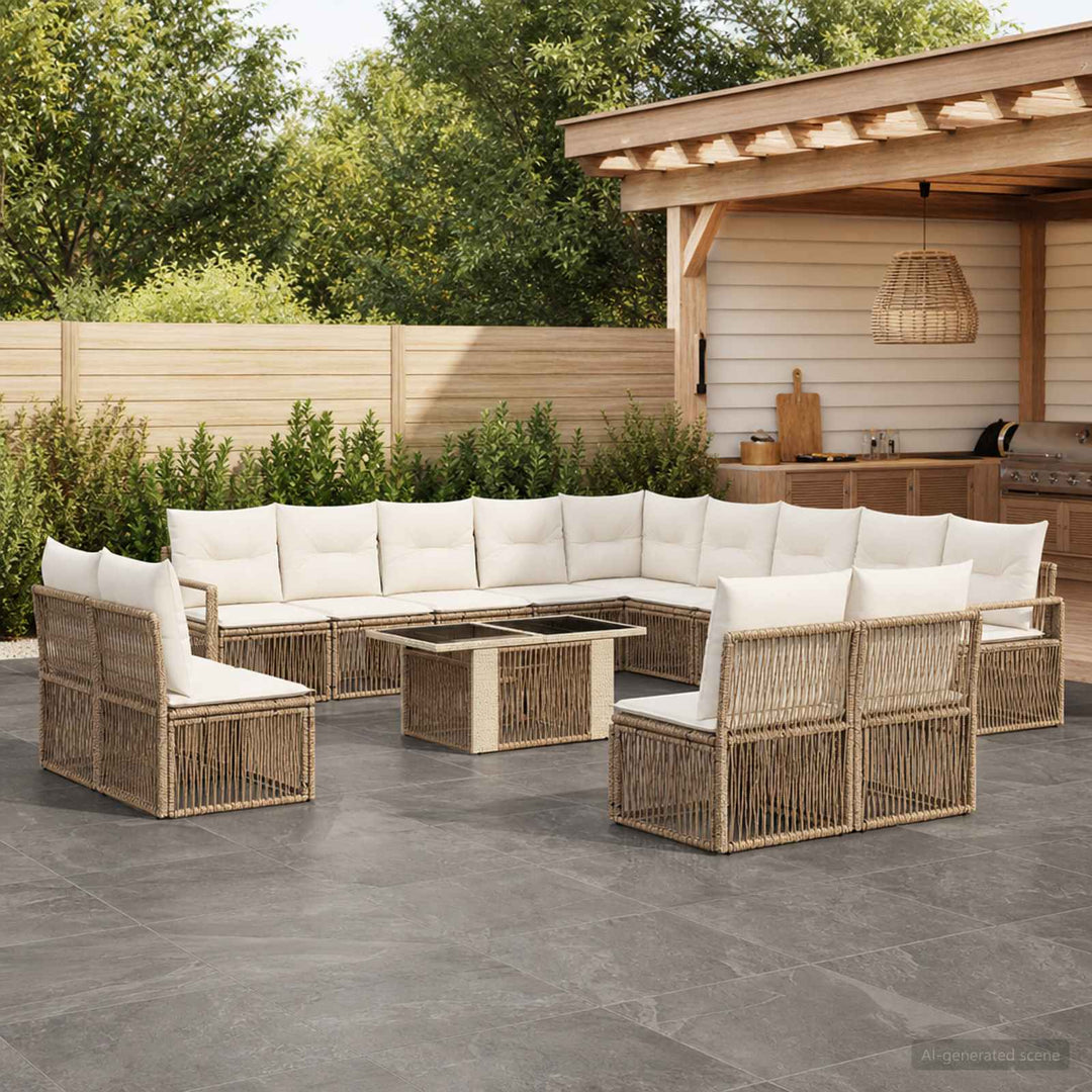 Havesofa Sæt 14 stk. Beige og cremehvid polyrattan