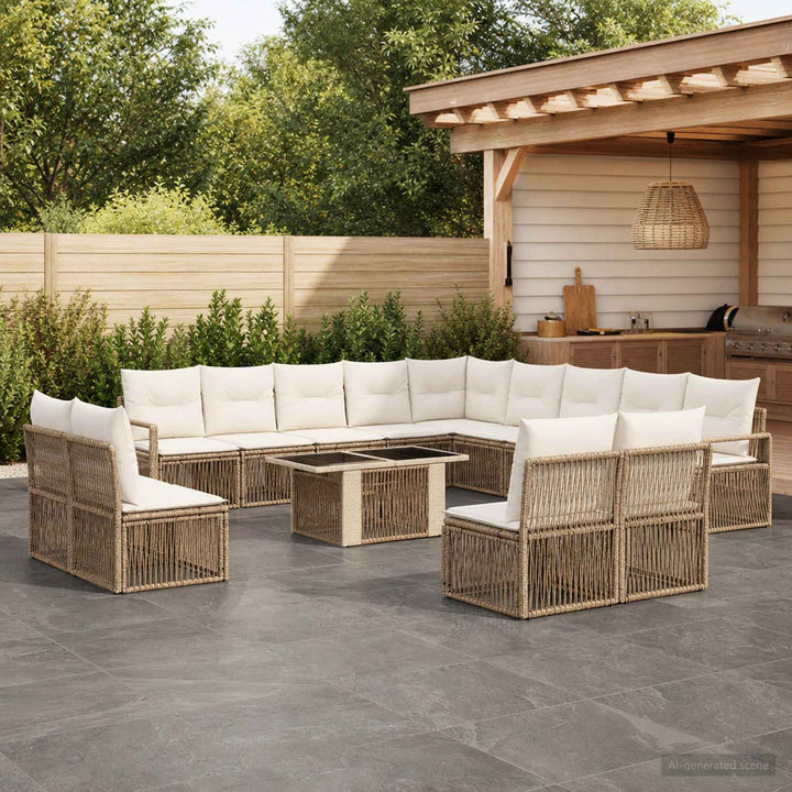 Havesofa Sæt 14 stk. Beige og cremehvid polyrattan