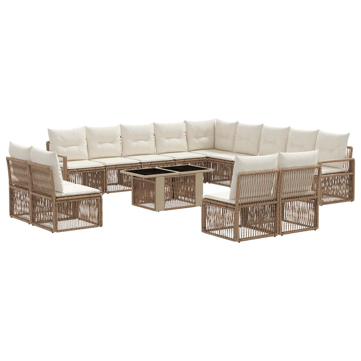 Havesofa Sæt 14 stk. Beige og cremehvid polyrattan