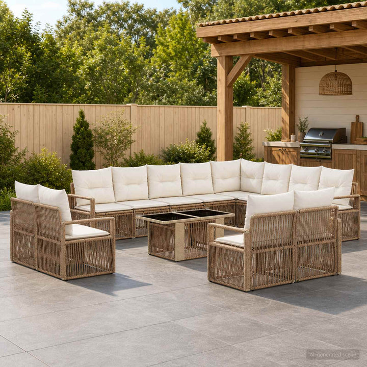 Havesofa Sæt 13 stk. Beige og cremehvid polyrattan