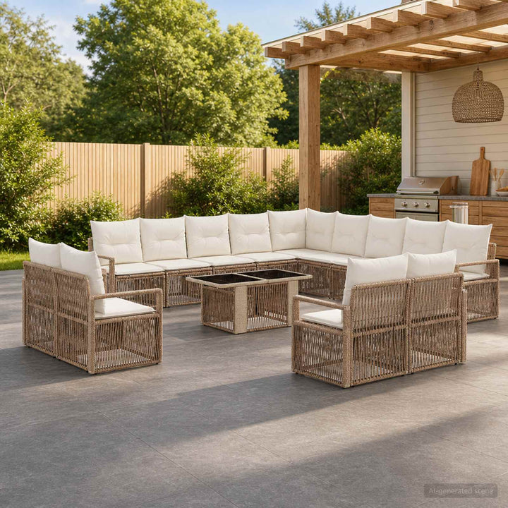 Havesofa Sæt 14 stk. Beige og cremehvid polyrattan