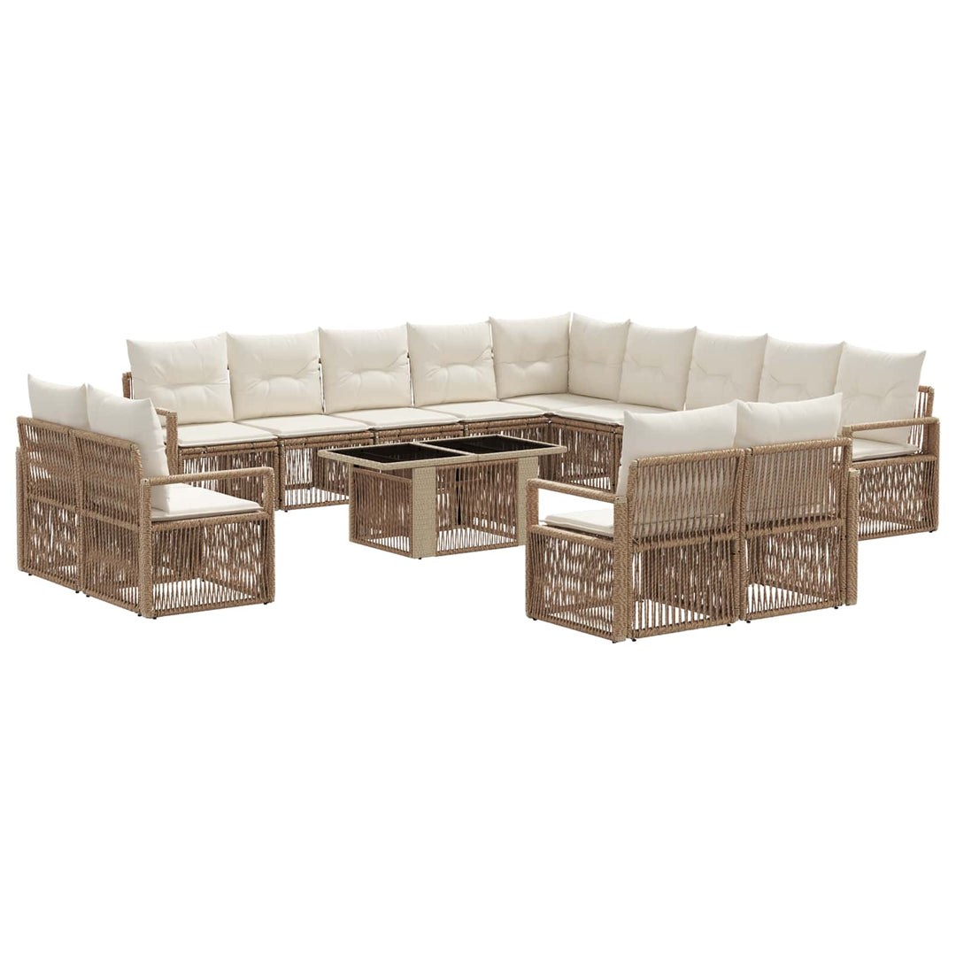 Havesofa Sæt 14 stk. Beige og cremehvid polyrattan