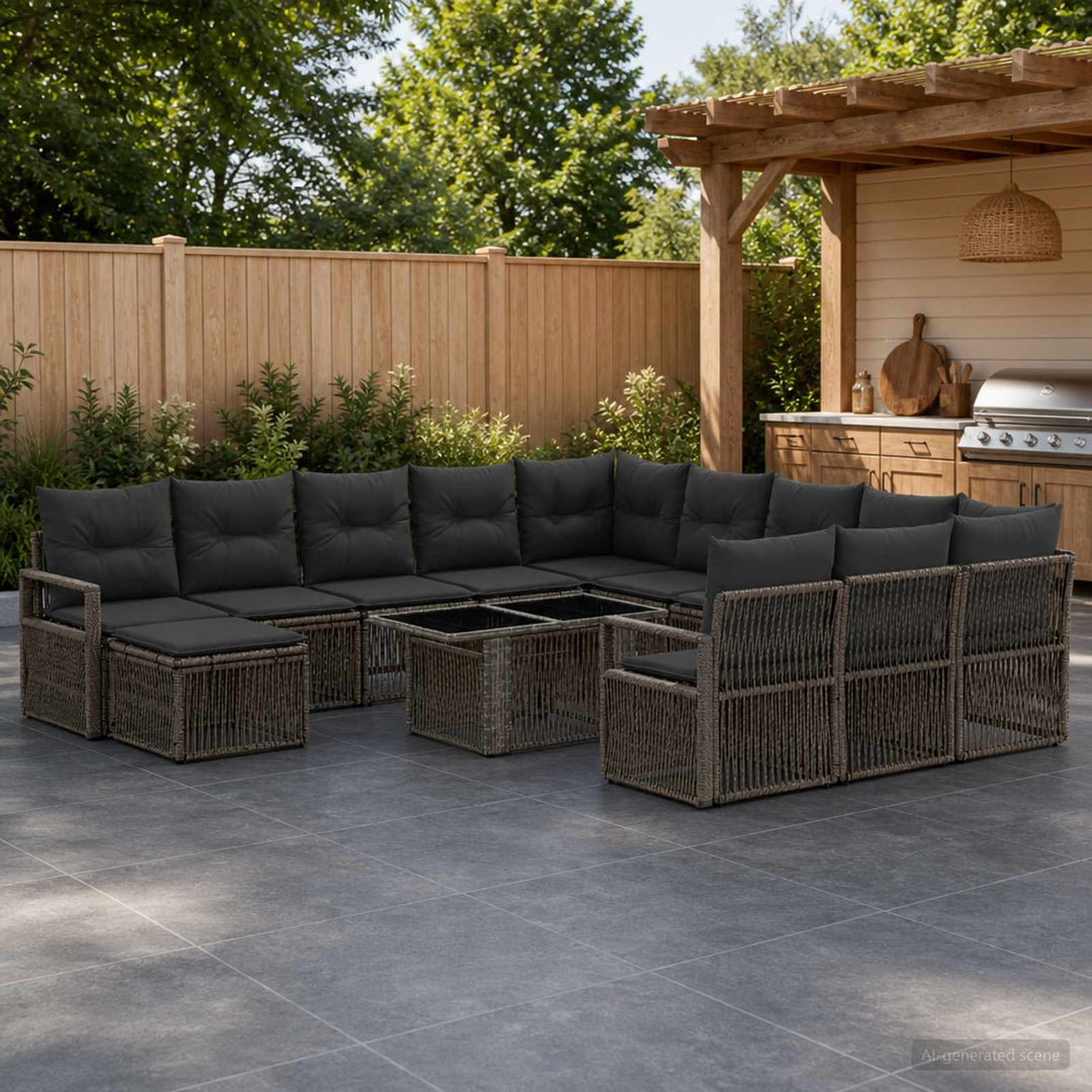 Havesofa Sæt 13 stk. Grå og Mørkegrå polyrattan