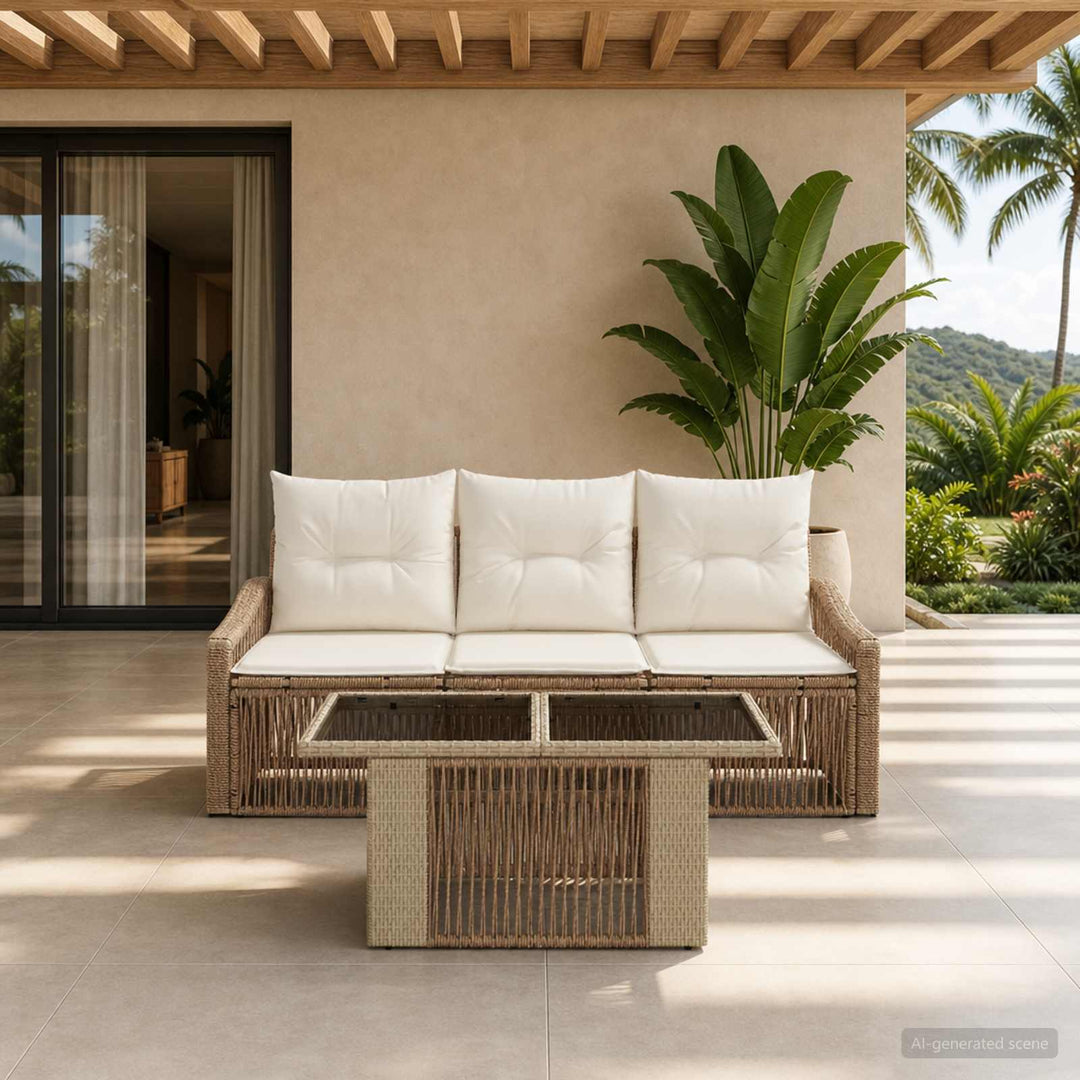 Havesofa Sæt 4 stk. Beige og cremehvid polyrattan