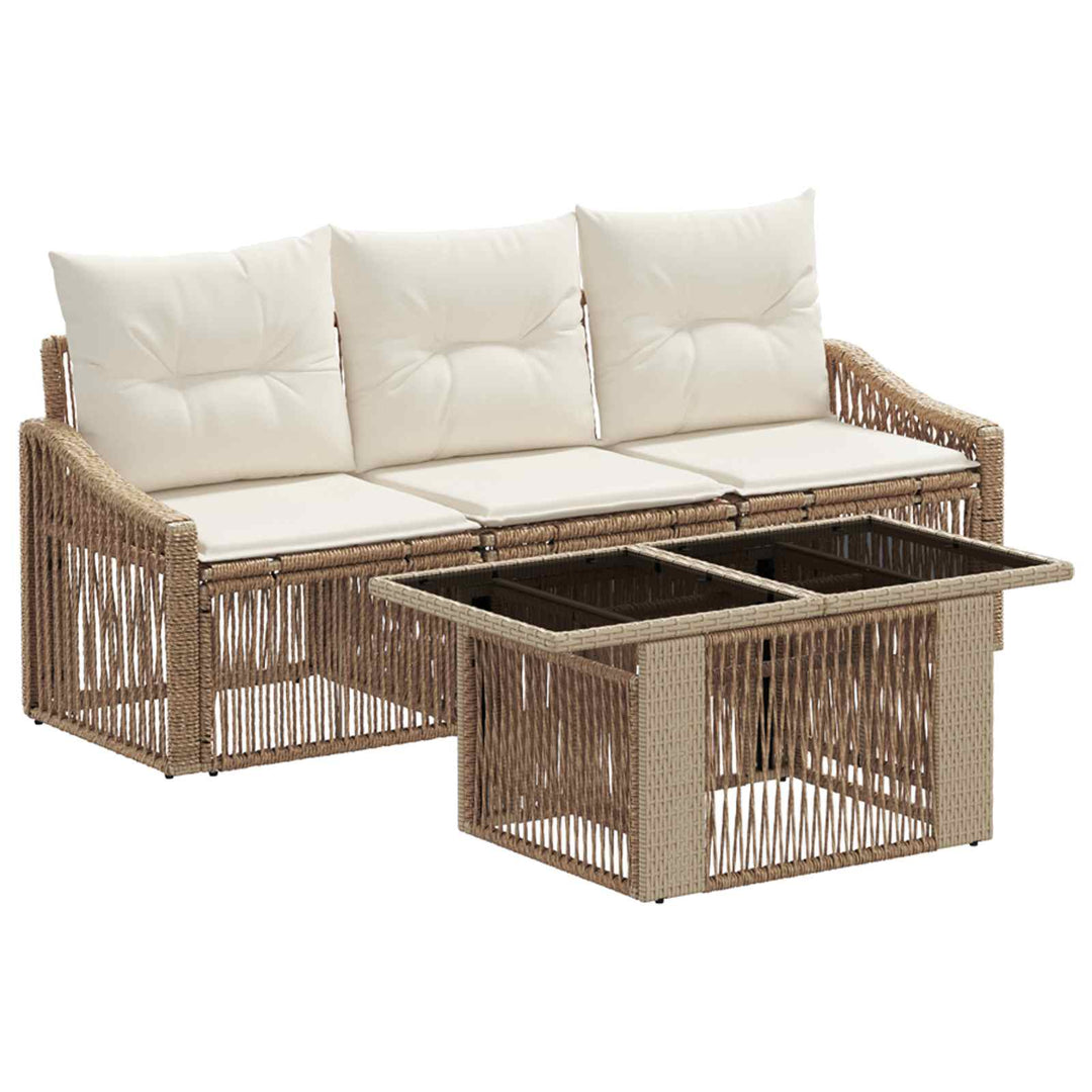 Havesofa Sæt 4 stk. Beige og cremehvid polyrattan