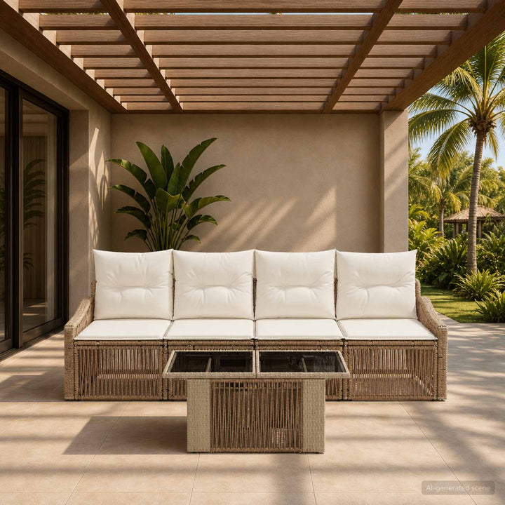 Havesofa Sæt 5 stk. Beige og cremehvid polyrattan