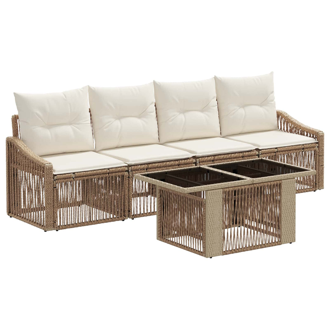 Havesofa Sæt 5 stk. Beige og cremehvid polyrattan