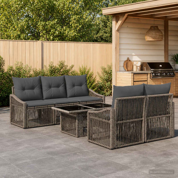 Havesofa Sæt 6 stk. Grå og Mørkegrå polyrattan