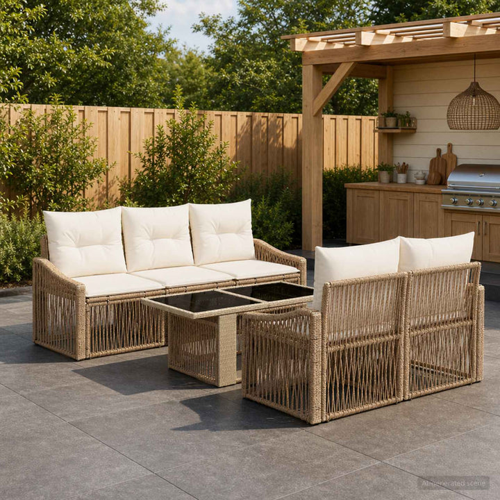 Havesofa Sæt 6 stk. Beige og cremehvid polyrattan
