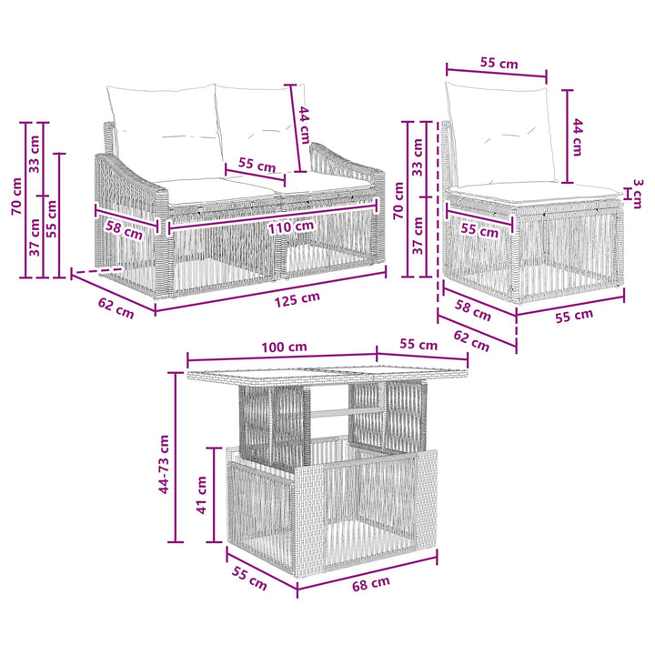 Havesofa Sæt 6 stk. Beige og cremehvid polyrattan