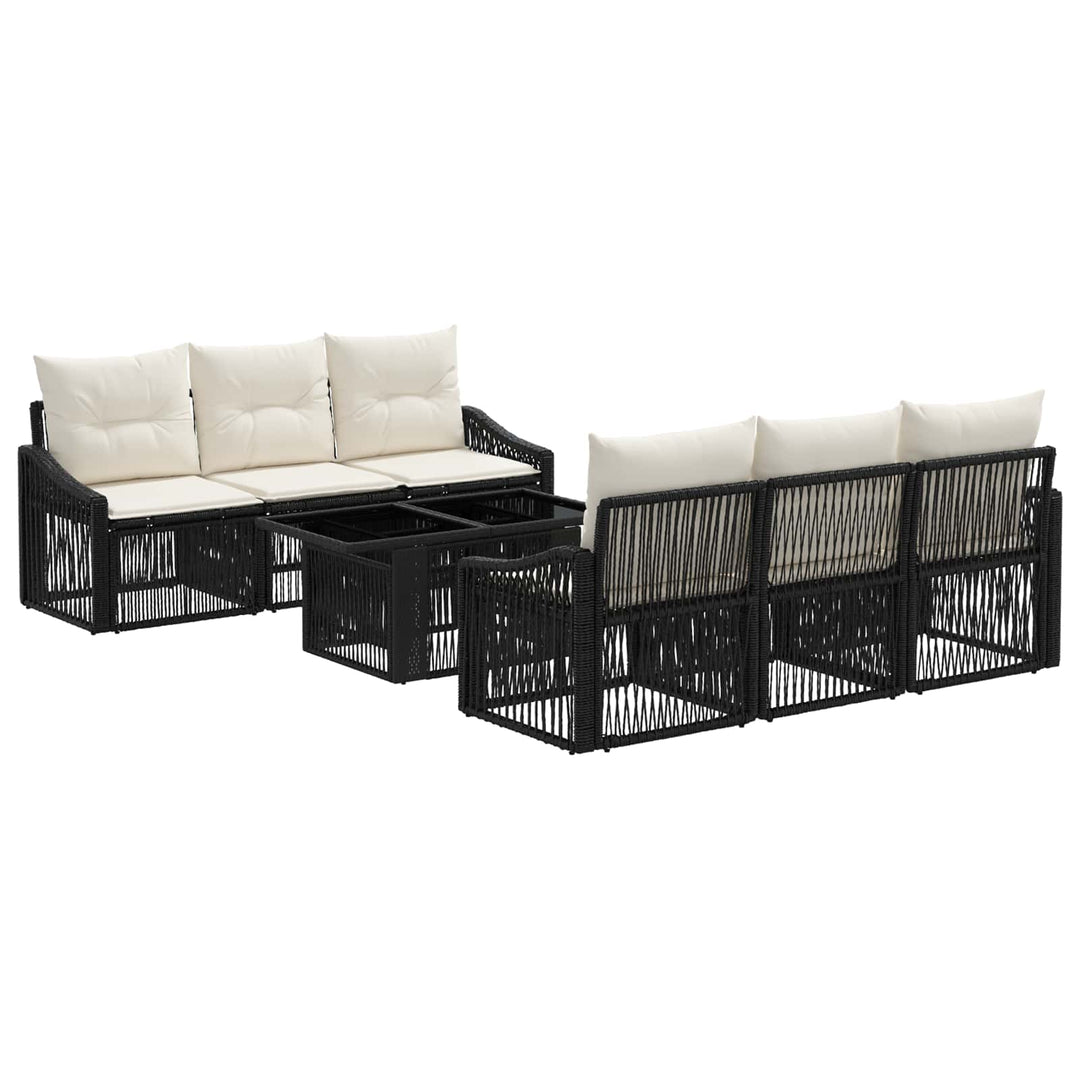 Havesofa Sæt 7 stk. Sort og Cremehvid polyrattan