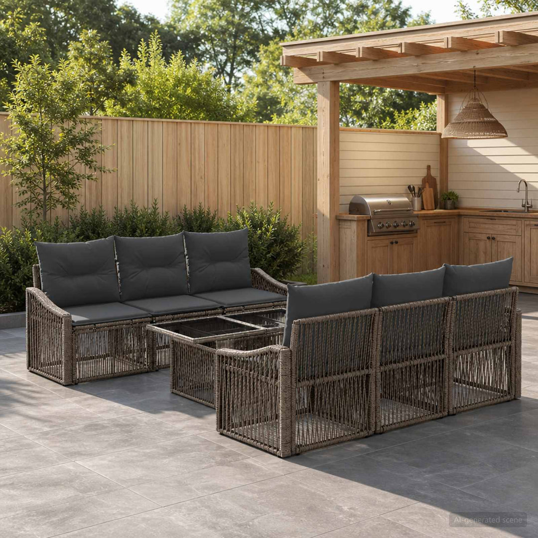 Havesofa Sæt 7 stk. Grå og Mørkegrå polyrattan