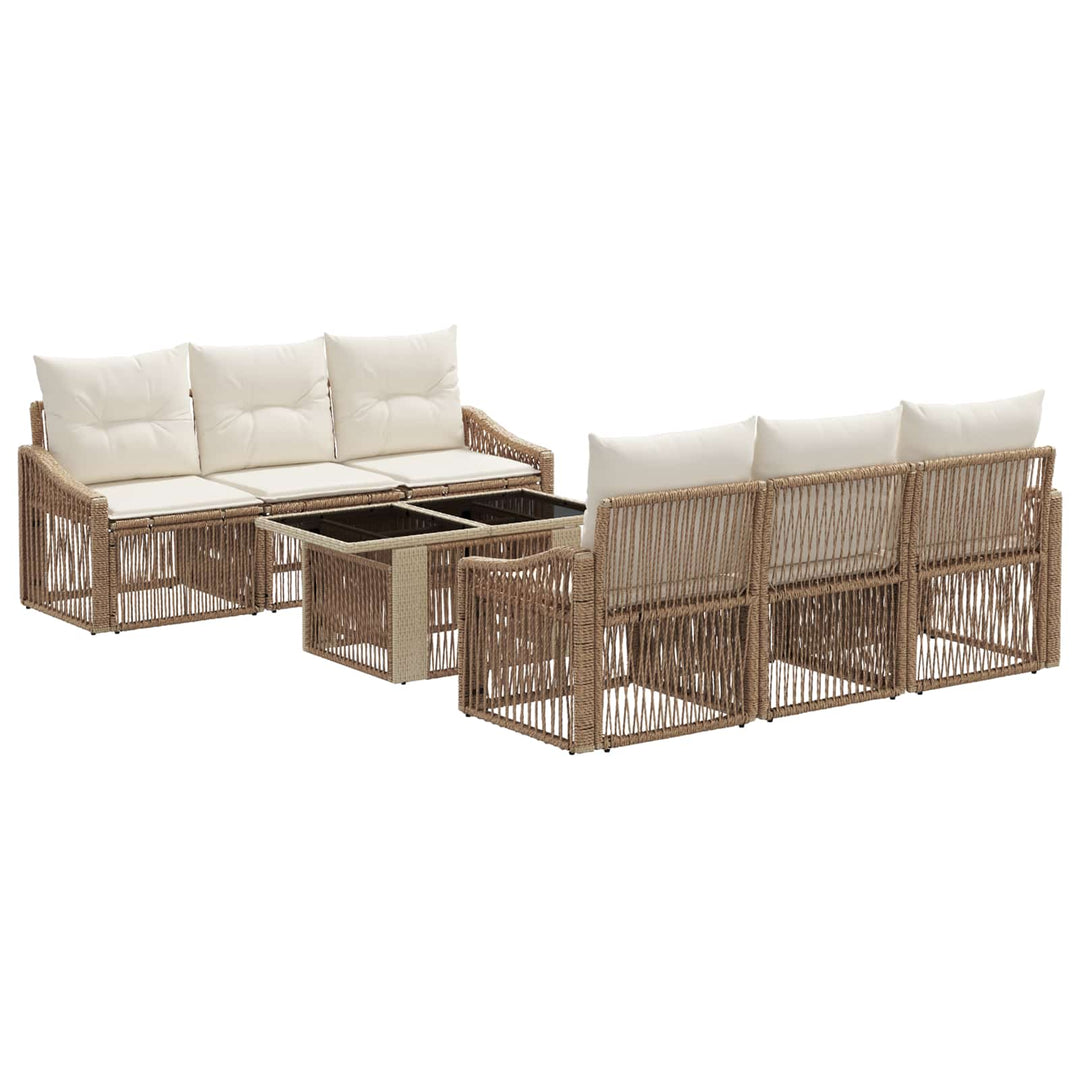 Havesofa Sæt 7 stk. Beige og cremehvid polyrattan