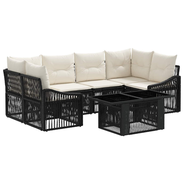 Havesofa Sæt 7 stk. Sort og Cremehvid polyrattan