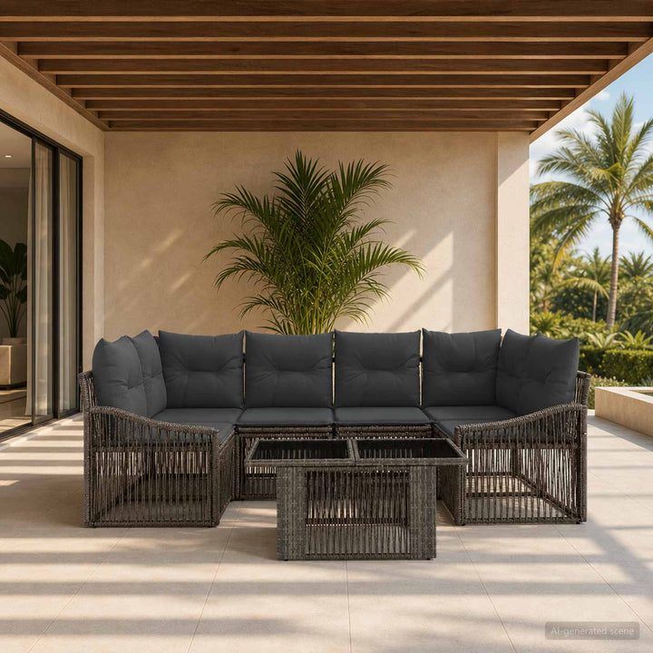 Havesofa Sæt 7 stk. Grå og Mørkegrå polyrattan