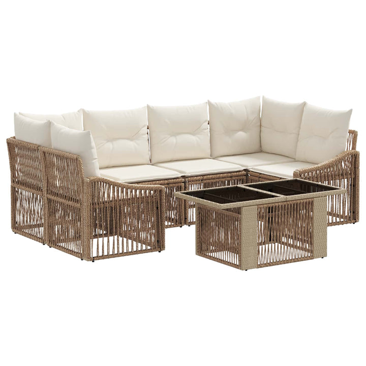 Havesofa Sæt 7 stk. Beige og cremehvid polyrattan