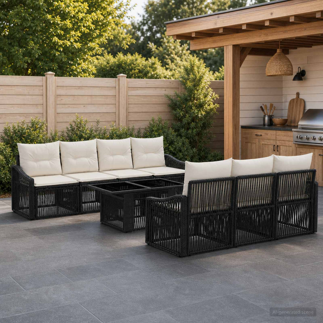 Havesofa Sæt 8 stk. Sort og Cremehvid polyrattan