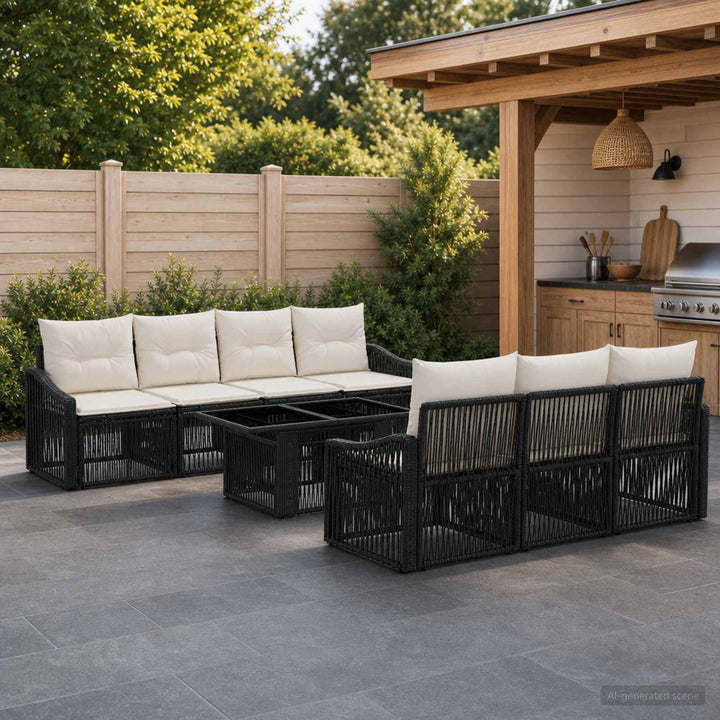 Havesofa Sæt 8 stk. Sort og Cremehvid polyrattan