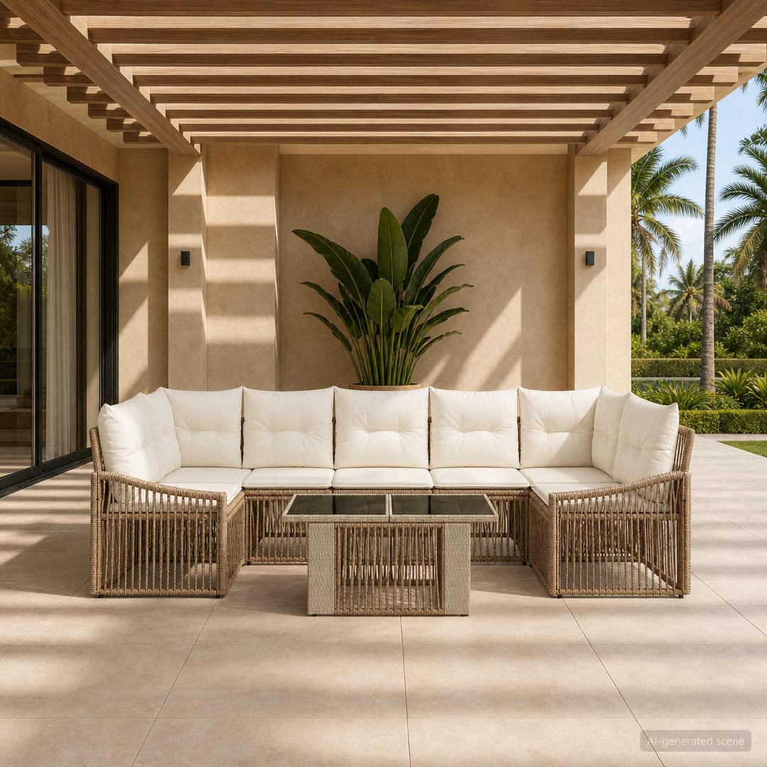 Havesofa Sæt 8 stk. Beige og cremehvid polyrattan