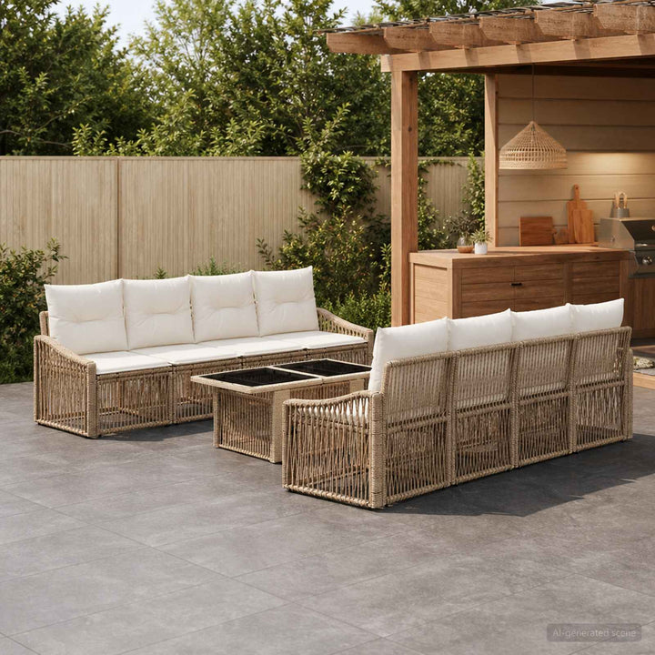 Havesofa Sæt 9 stk. Beige og cremehvid polyrattan