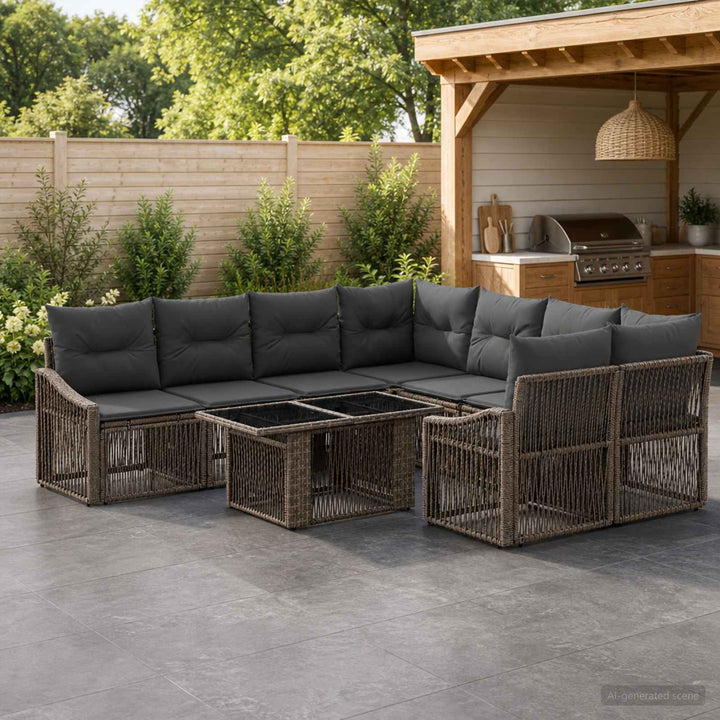 Havesofa Sæt 9 stk. Grå og Mørkegrå polyrattan