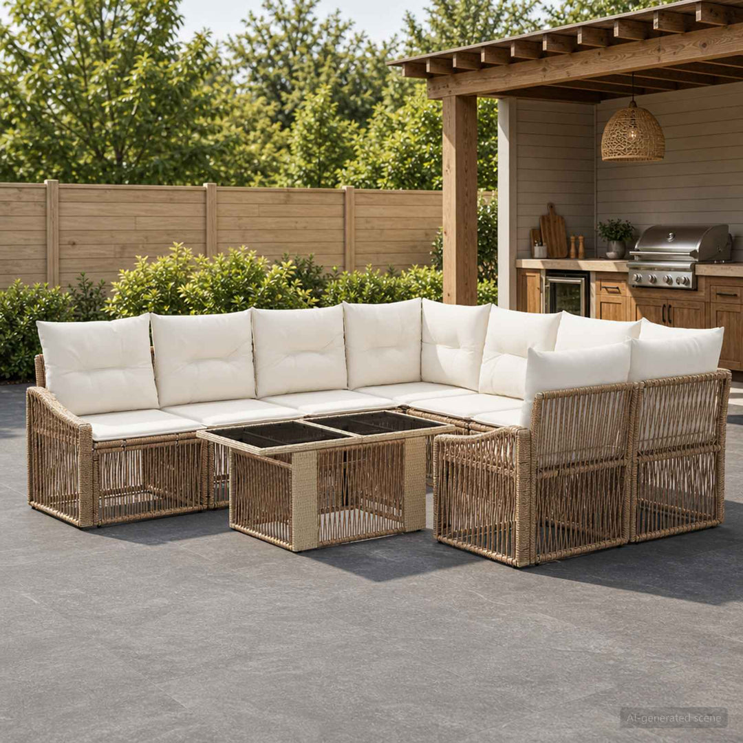 Havesofa Sæt 9 stk. Beige og cremehvid polyrattan