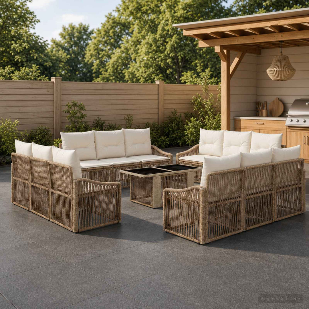 Havesofa Sæt 13 stk. Beige og cremehvid polyrattan