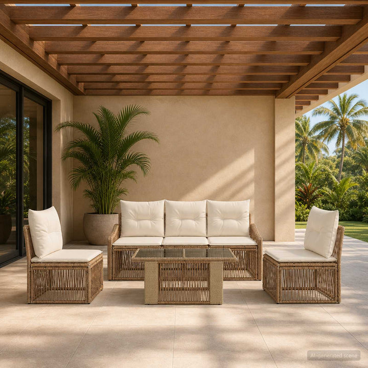 Havesofa Sæt 6 stk. Beige og cremehvid polyrattan