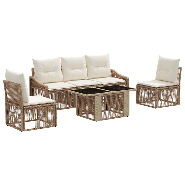 Havesofa Sæt 6 stk. Beige og cremehvid polyrattan