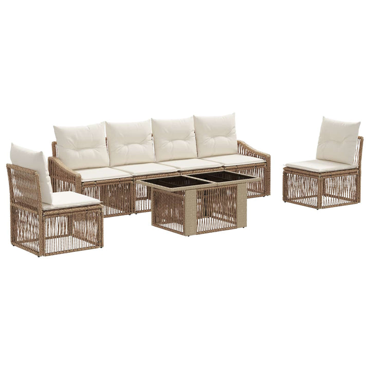 Havesofa Sæt 7 stk. Beige og cremehvid polyrattan