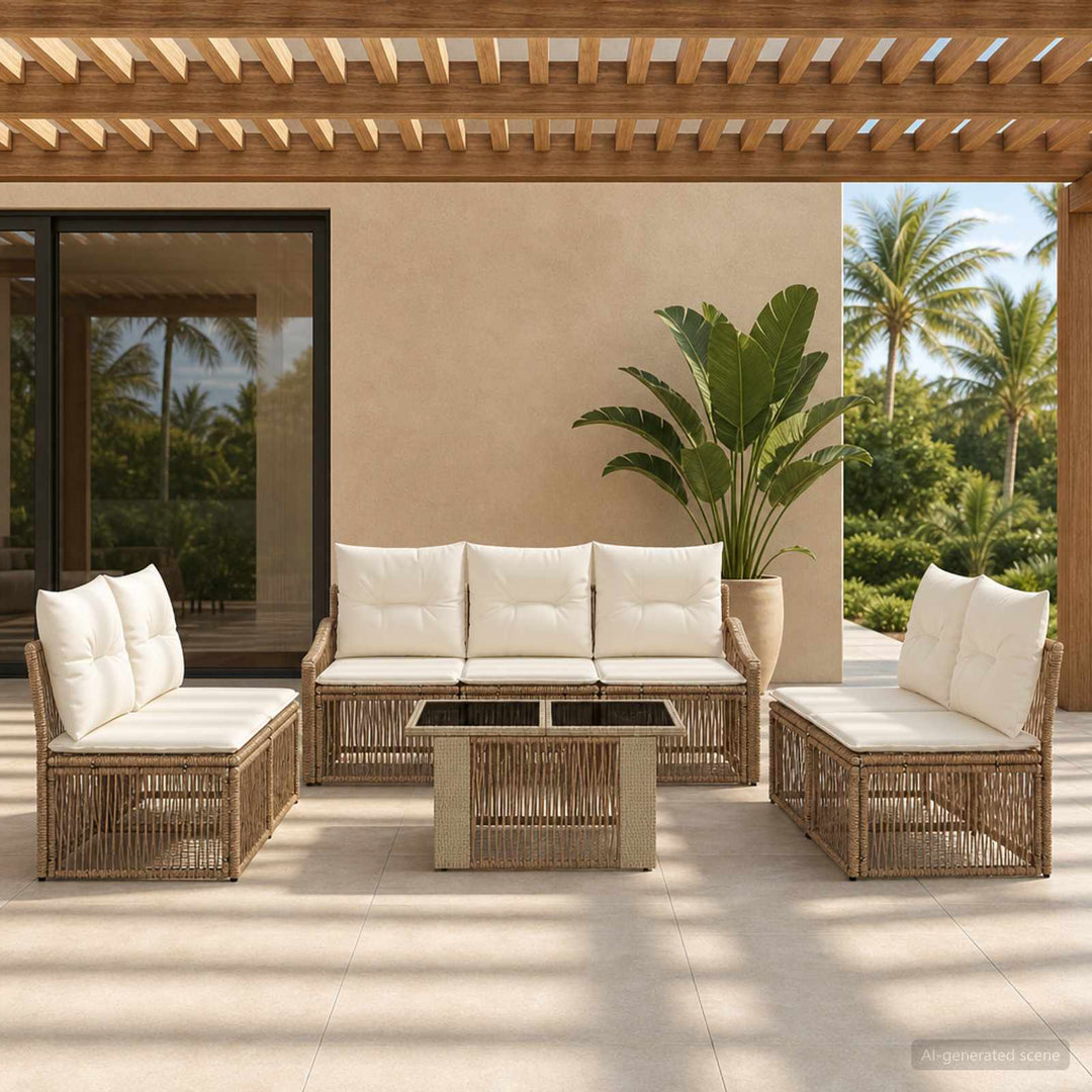 Havesofa Sæt 8 stk. Beige og cremehvid polyrattan