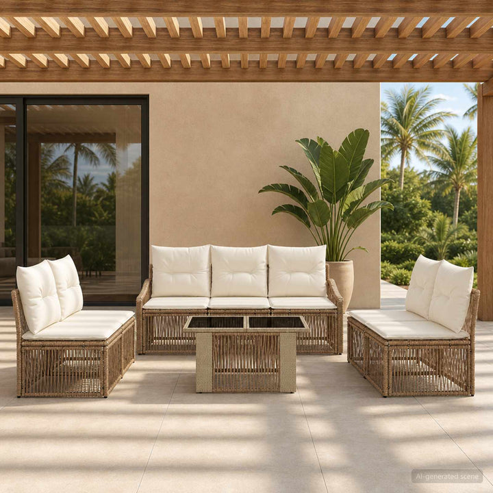 Havesofa Sæt 8 stk. Beige og cremehvid polyrattan