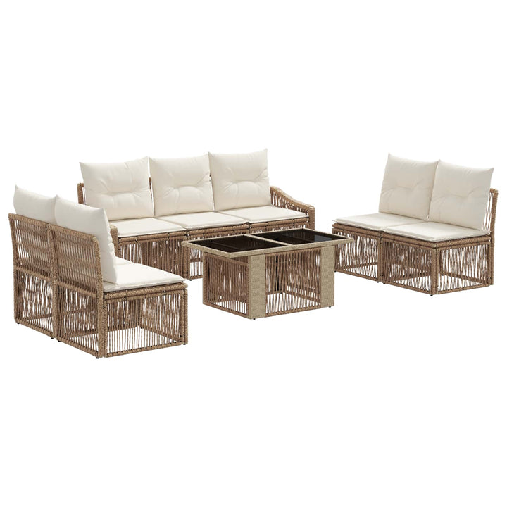 Havesofa Sæt 8 stk. Beige og cremehvid polyrattan