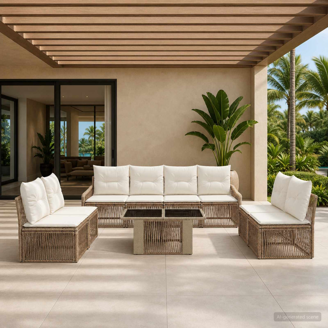 Havesofa Sæt 9 stk. Beige og cremehvid polyrattan