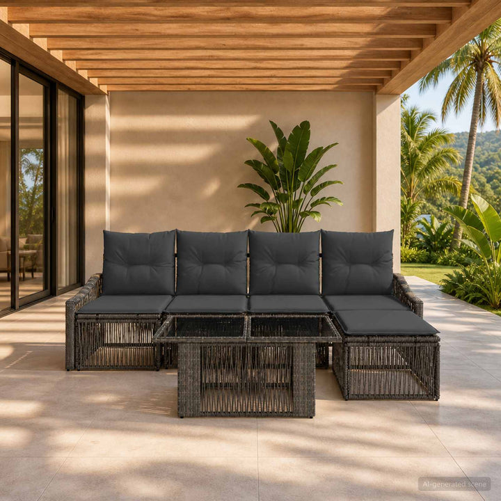 Havesofa Sæt 6 stk. Grå og Mørkegrå polyrattan