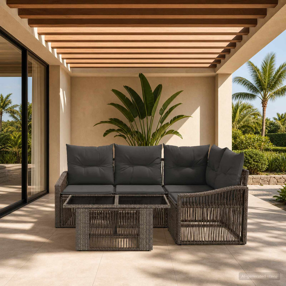 Havesofa Sæt 5 stk. Grå og Mørkegrå polyrattan