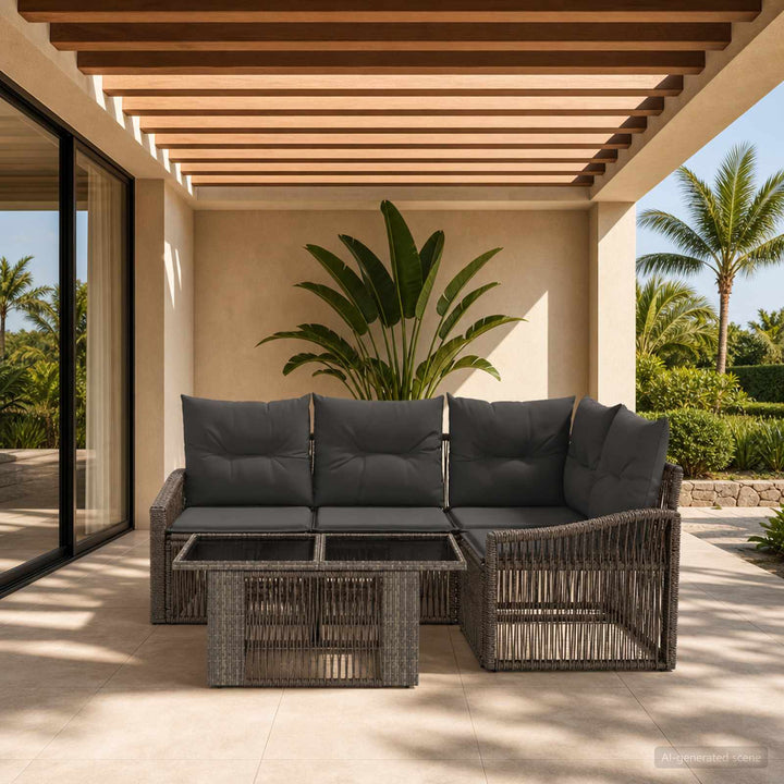 Havesofa Sæt 5 stk. Grå og Mørkegrå polyrattan