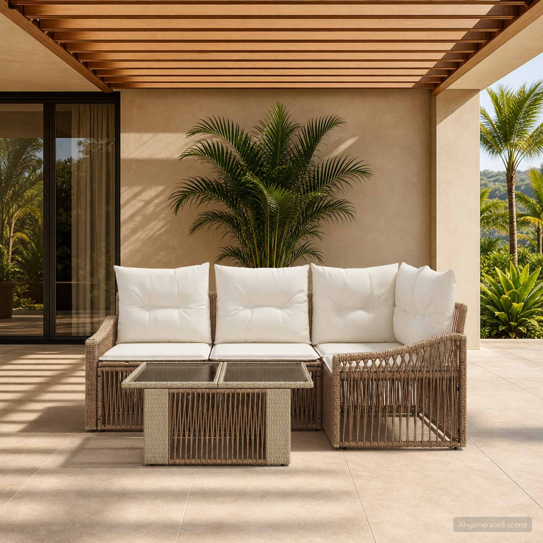 Havesofa Sæt 5 stk. Beige og cremehvid polyrattan