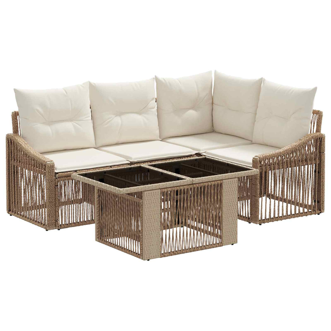 Havesofa Sæt 5 stk. Beige og cremehvid polyrattan